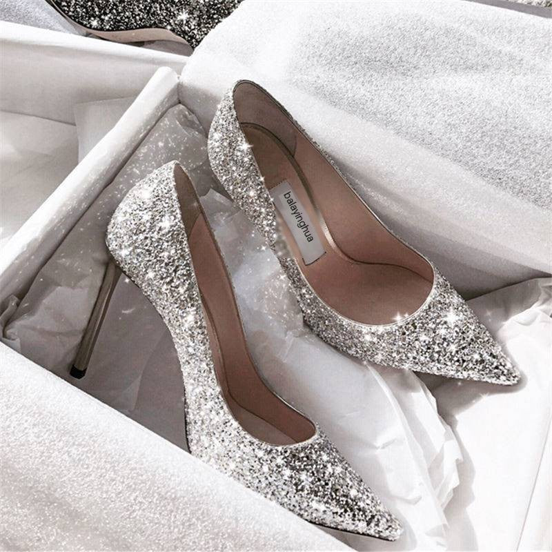 Crystal Sequin Pointed Toe Stiletto Pumps