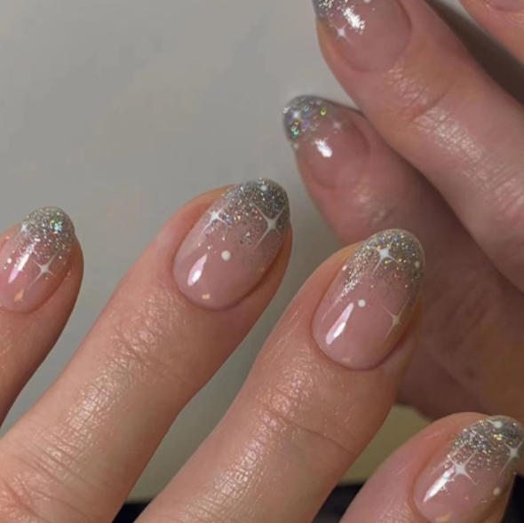 Silver Stardust French Press-On Nails