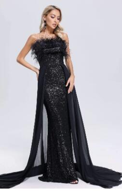 Elegant Backless Sequined Evening Dress