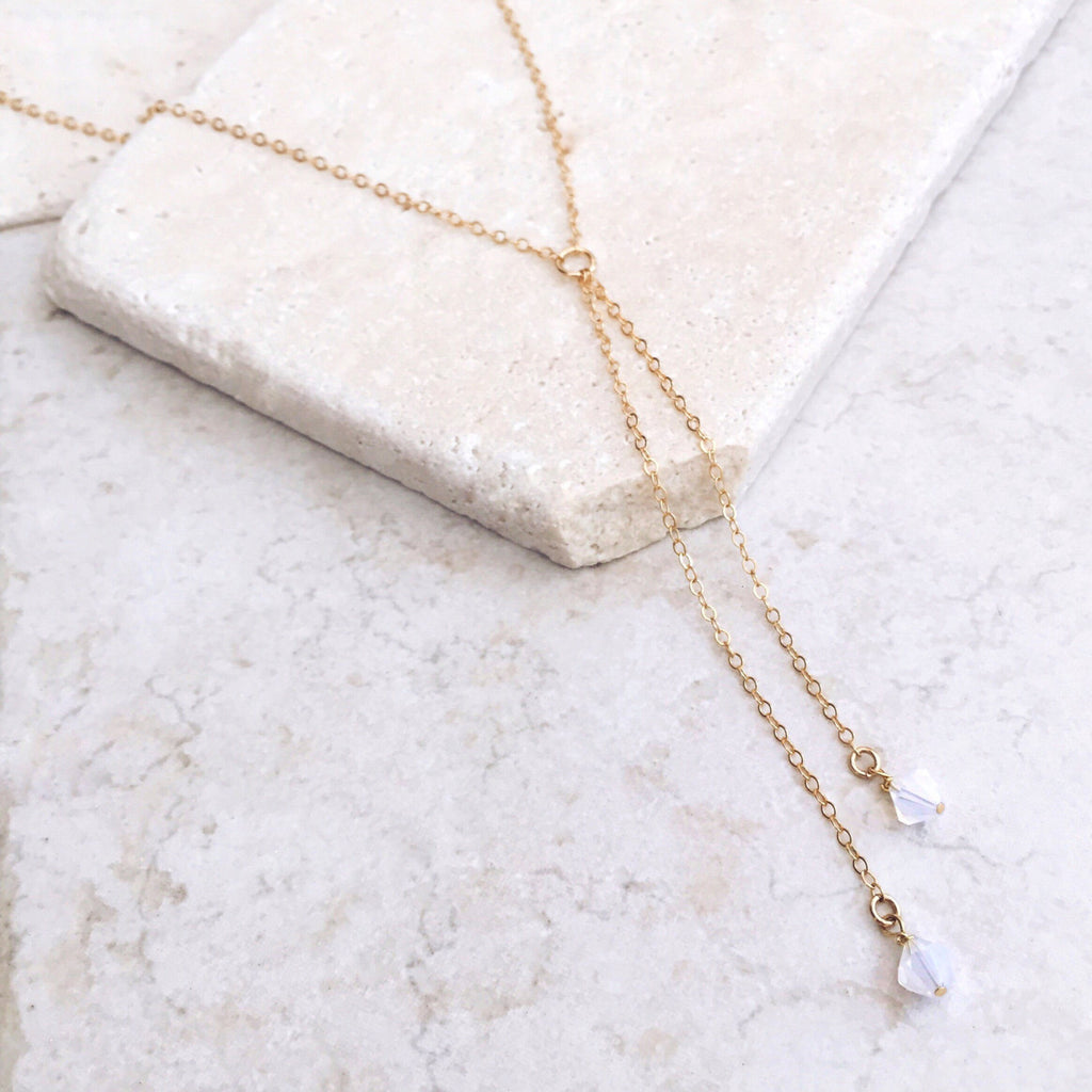 Crystal Necklace with Opal and Tassel Pendant