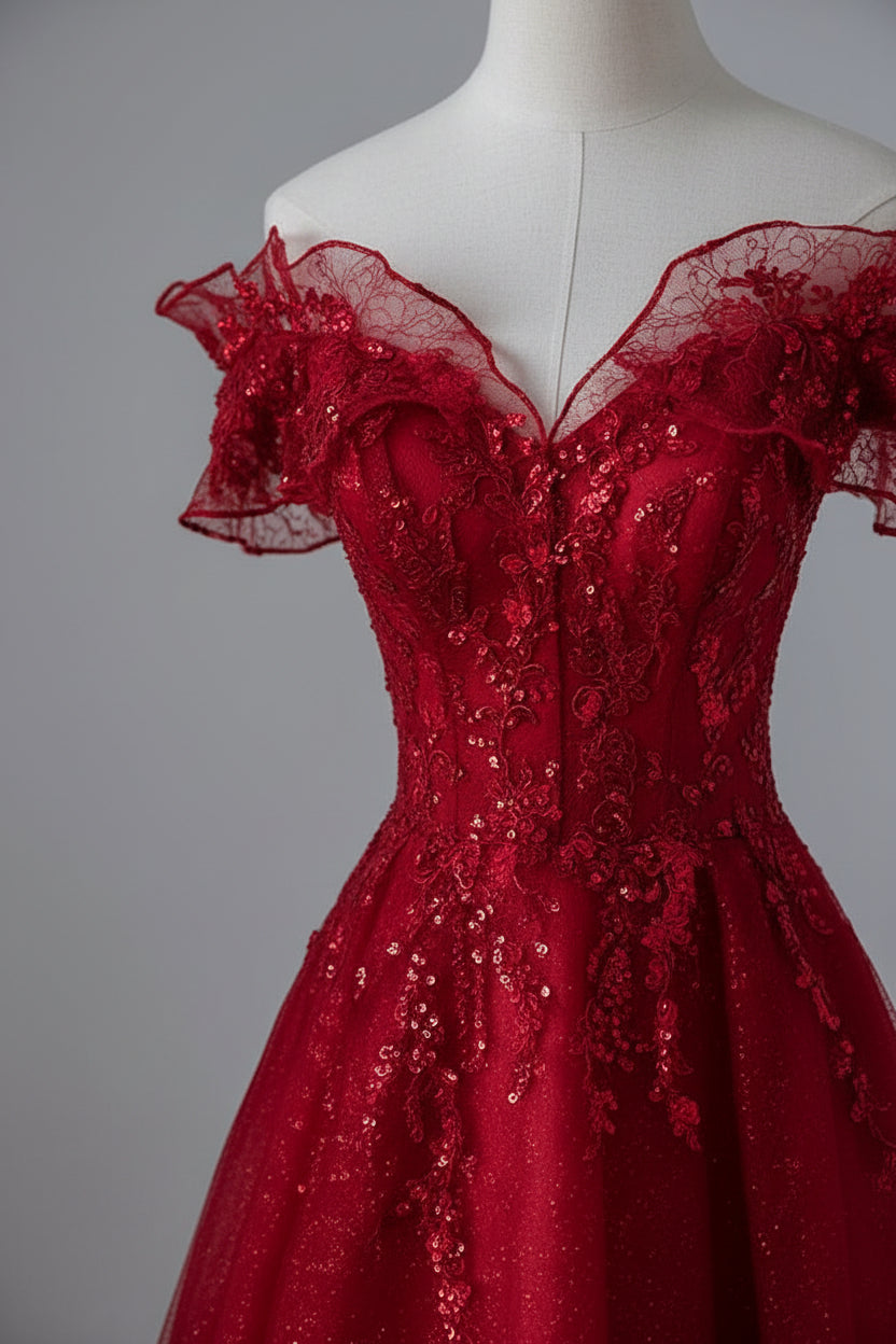 Off-Shoulder Red Evening Dress
