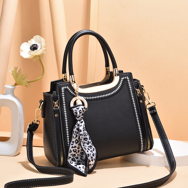 Silk Scarf Charm Structured Shoulder Bag