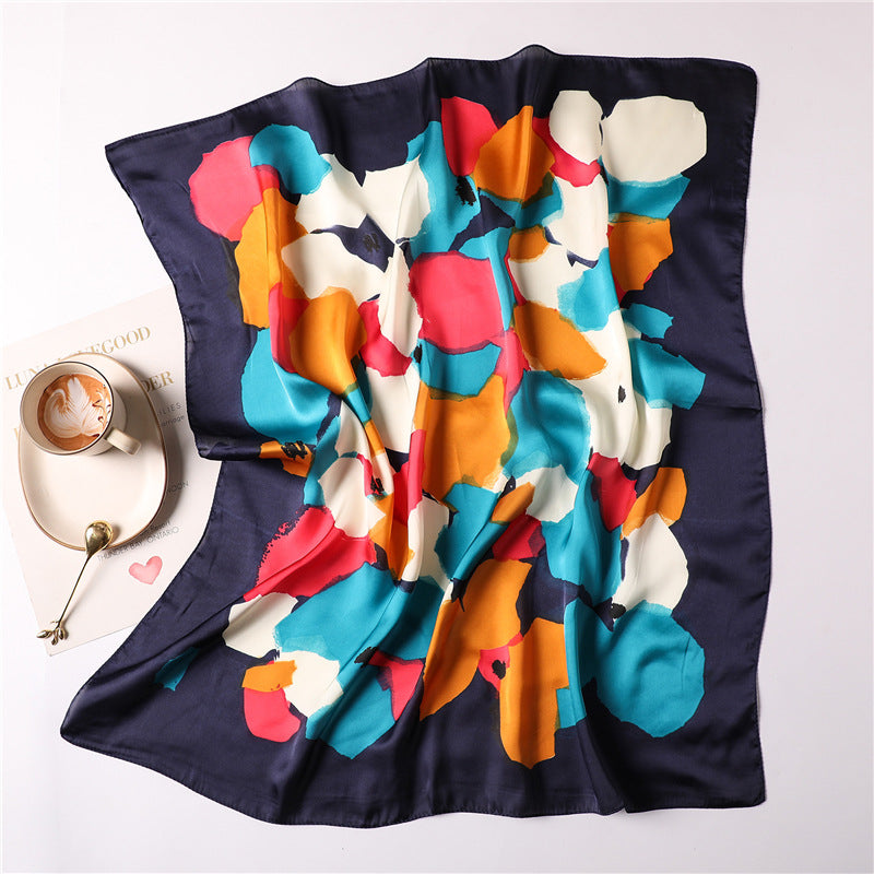 Abstract Floral Satin Silk Scarf — 70cm