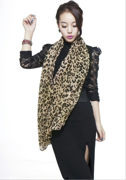 Fashionable Long Leopard Print Silk Scarf