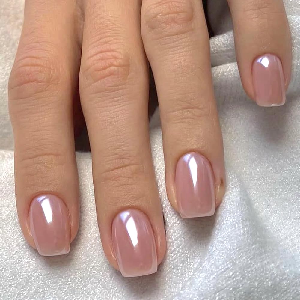 Glazed Rosé Short Square Press-On Nails - 24Pcs