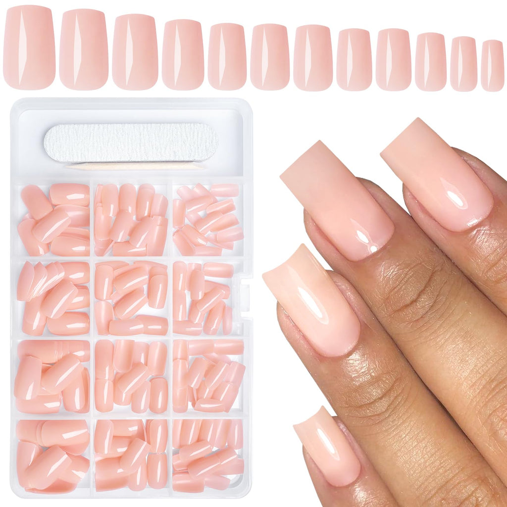 Nude Pink Square Press-On Nails — 240pc Bulk Set