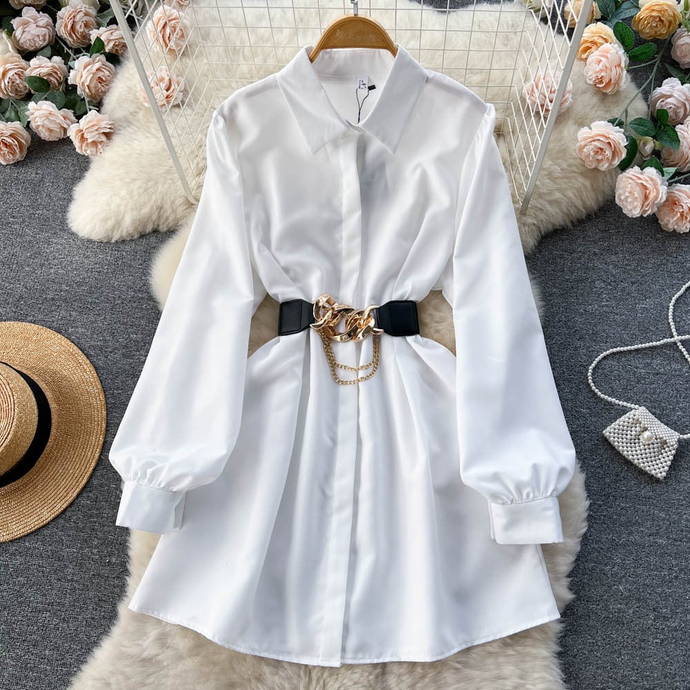 Shirt Dress with Gold Chain Belt
