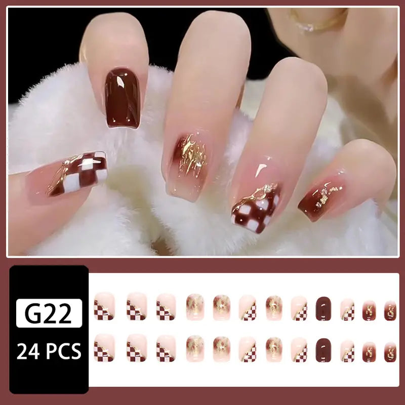 Chocolate Checkerboard 3D Charm Press-On Nails