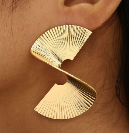 Gold Spiral Fan Leaf Statement Earrings