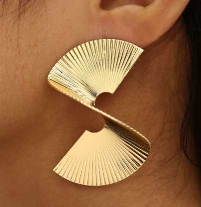 Gold Spiral Fan Leaf Statement Earrings