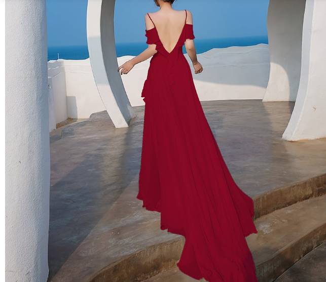 Off-Shoulder Floral Appliqué Chiffon Bridal Maxi Dress — White