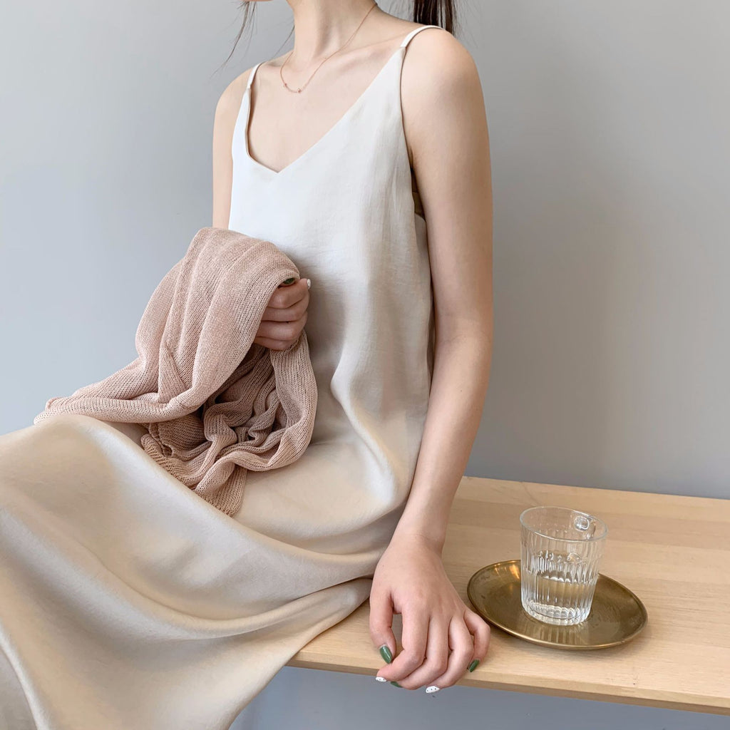 Satin Slip A-Line Maxi Dress with Chiffon Wrap