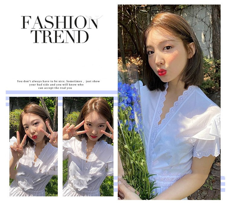 White Broderie Anglaise Ruffle-Trim High-Waist Mini Dress
