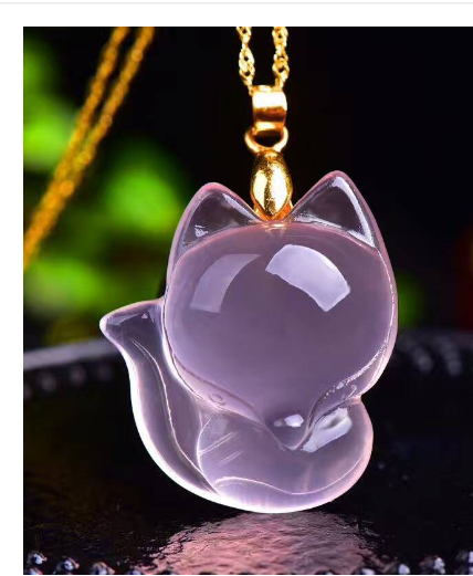 Natural Pink Crystal Necklace with Fox Pendant