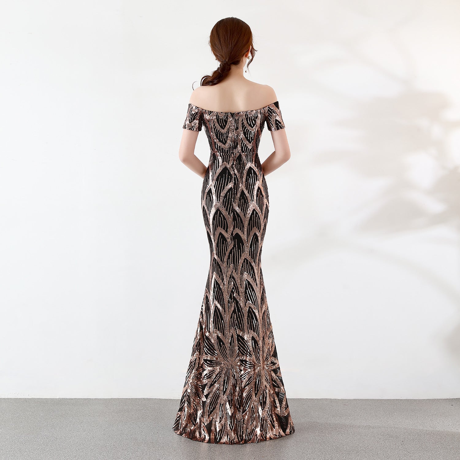Off-Shoulder Sequin Mermaid Evening Gown