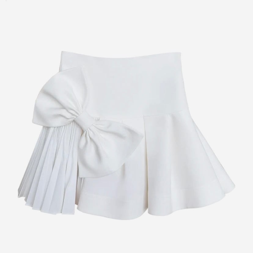 Ivory Bow-Back High Waist Mini Skirt