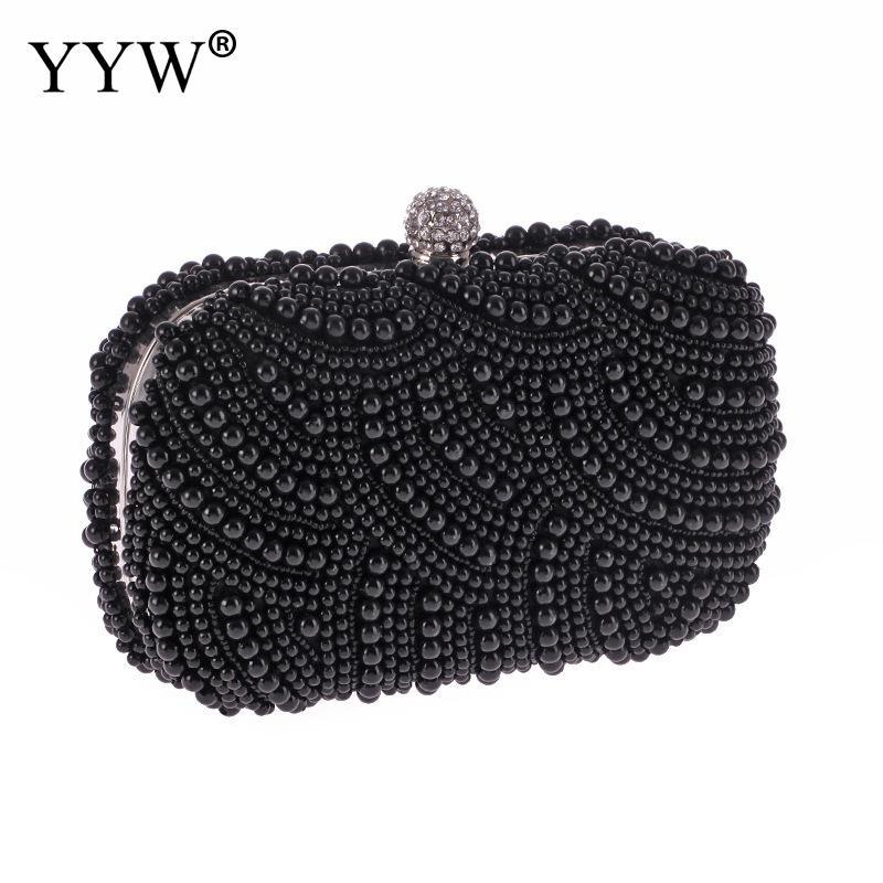 YYW Black Pearl Beaded Evening Clutch Bag
