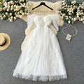 Pearl-Hem Tulle Off-Shoulder Maxi Dress