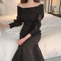 Off-the-Shoulder Bubble Sleeve Long Fishtail Dress