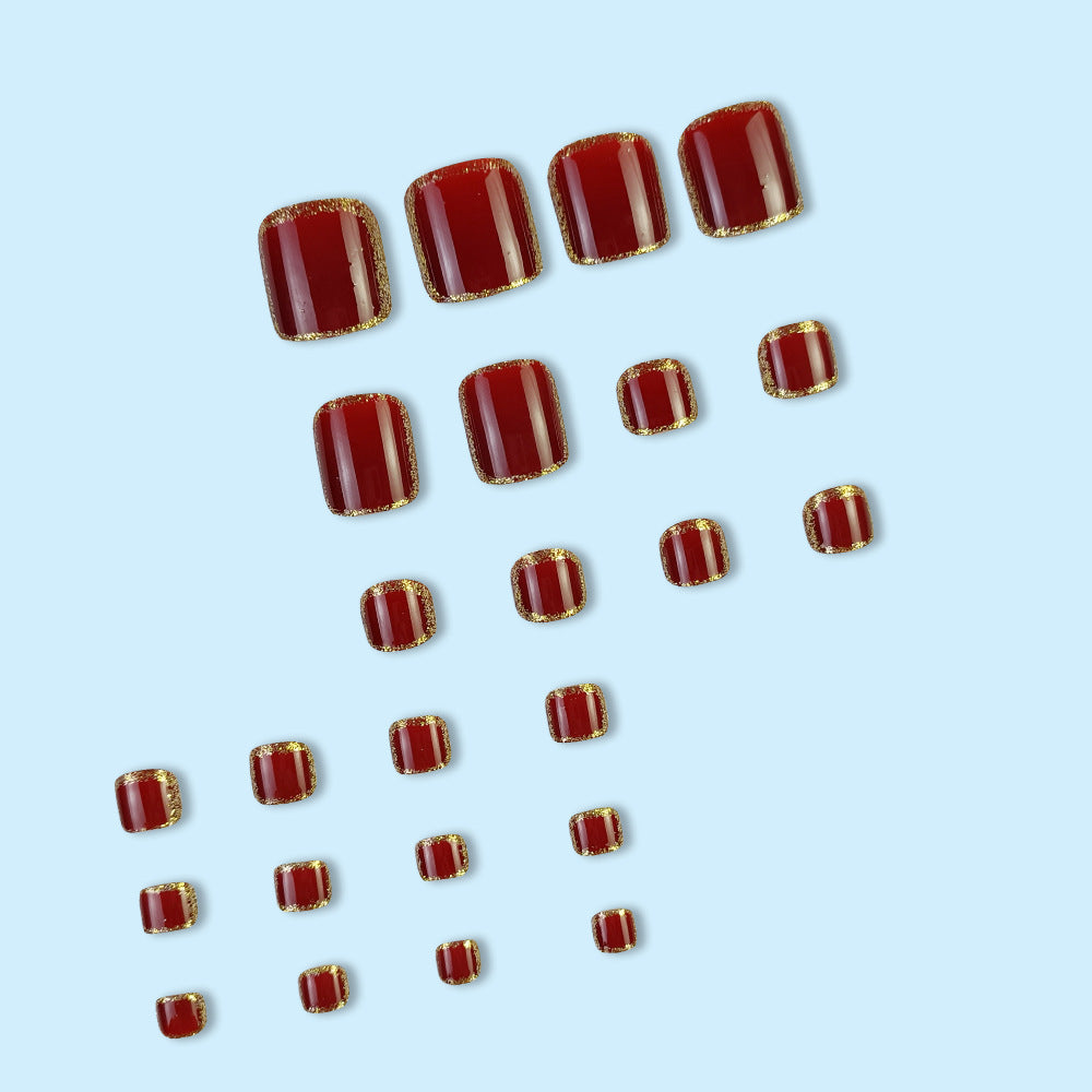 Burgundy Glitter Press-On Toe Nails