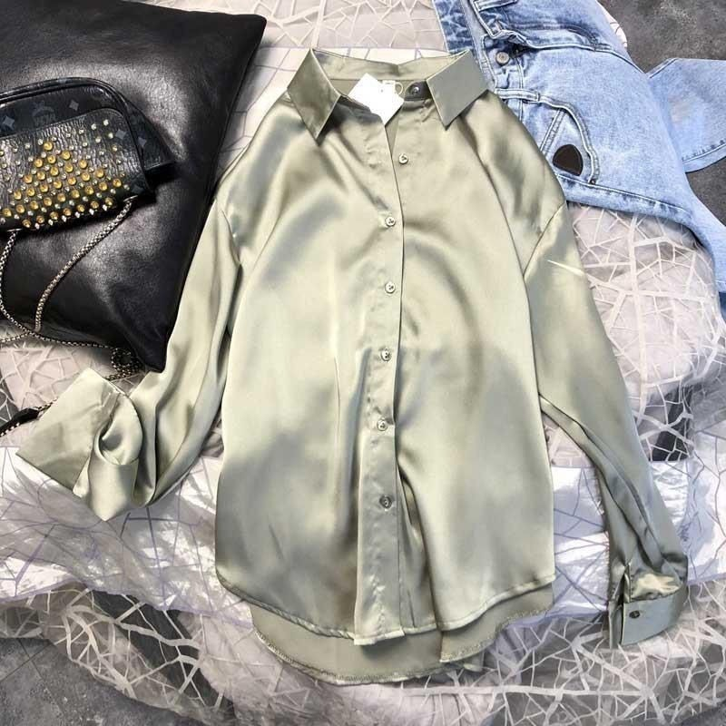 Satin Silk Relaxed Button-Down Shirt