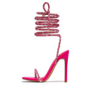 Gold Crystal Ankle Strap Open Toe Heels