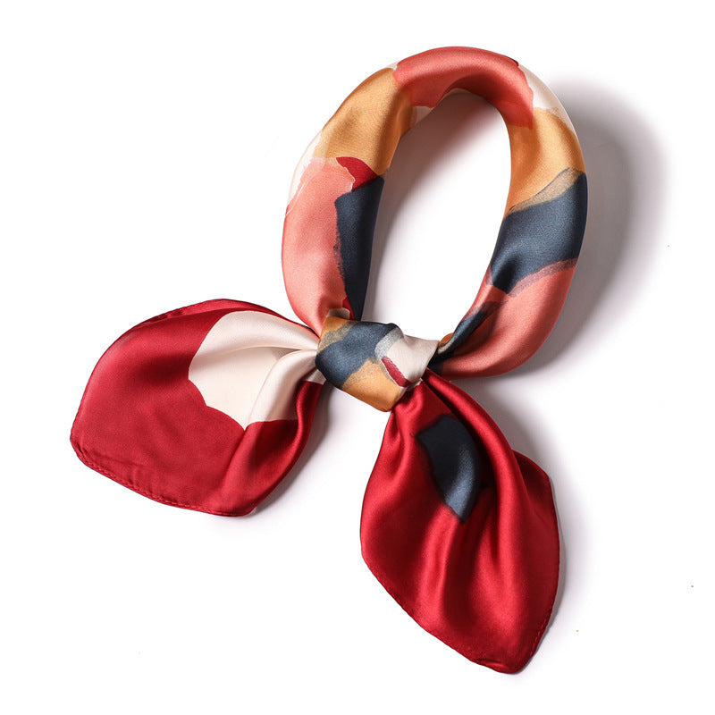 Abstract Floral Satin Silk Scarf — 70cm