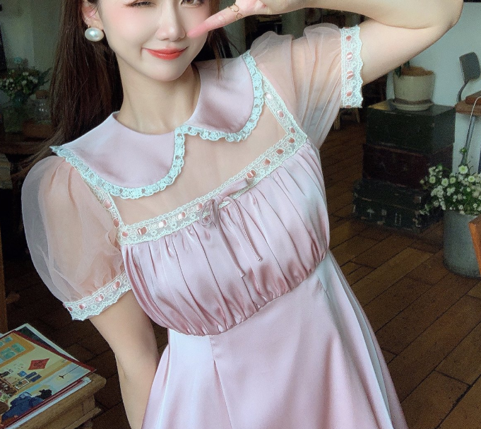 Elegant Satin Puff Sleeve Dress