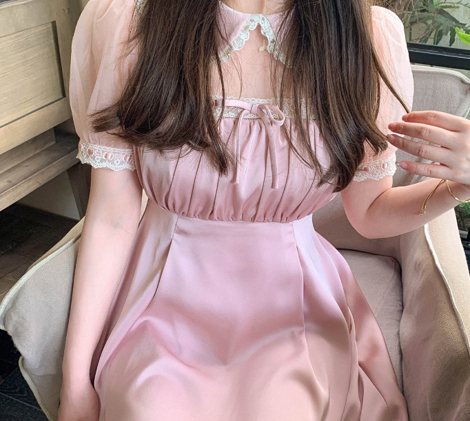 Elegant Satin Puff Sleeve Dress