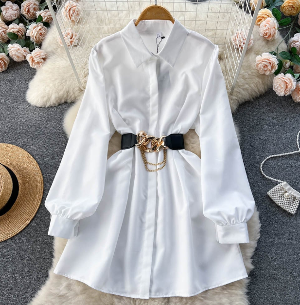 Shirt Dress with Gold Chain Belt