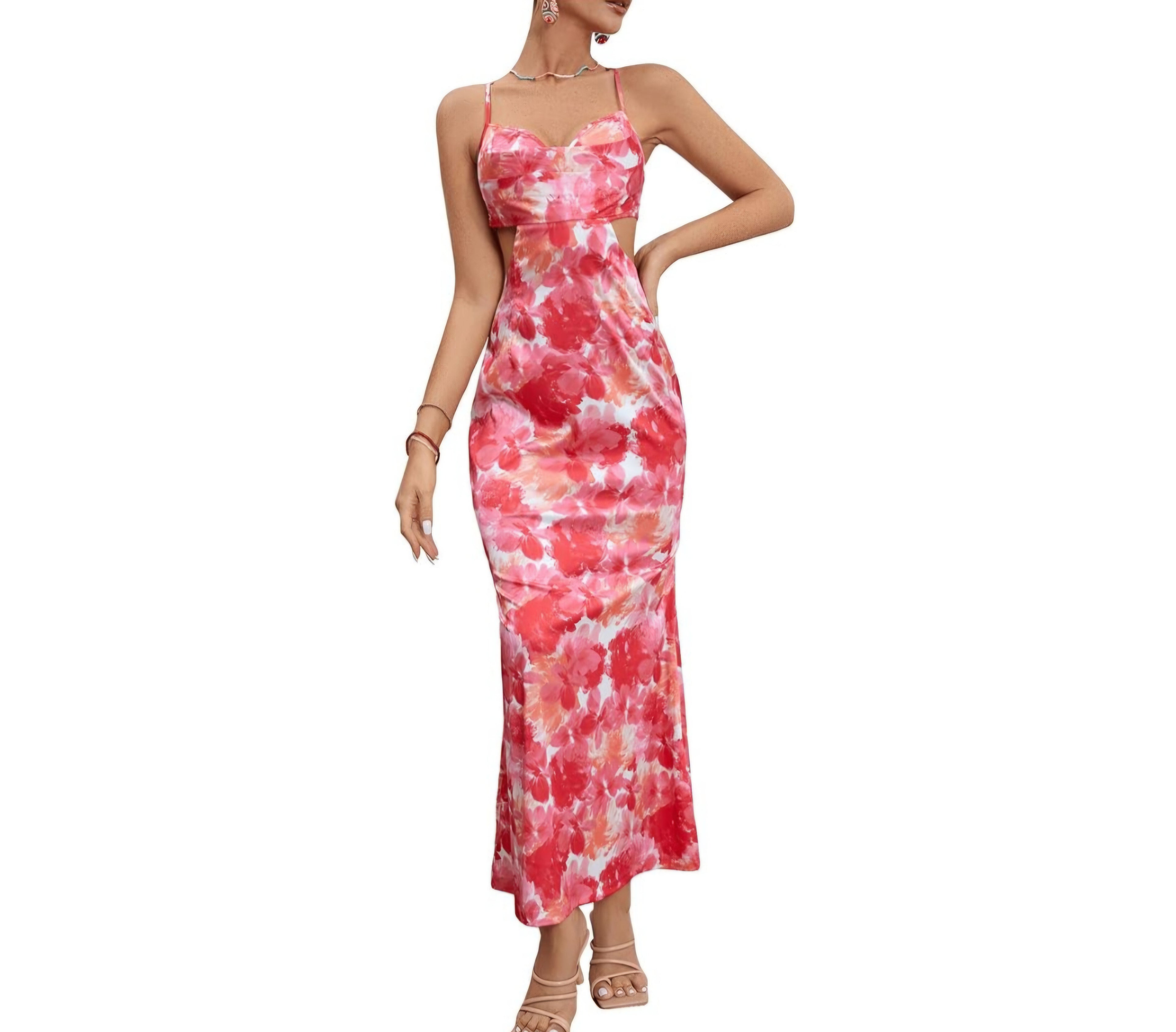 Milumia Floral Ruched Cut-Out Backless Maxi Dress