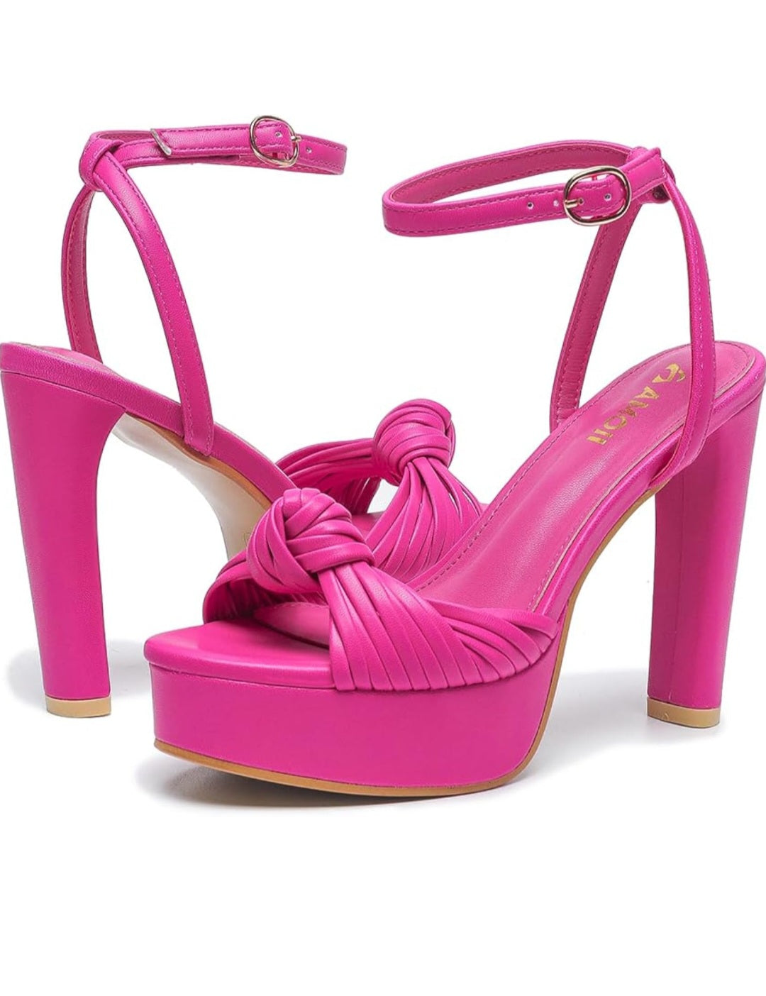 AMOJI Hot Pink Knot-Front Platform Ankle Strap Heels