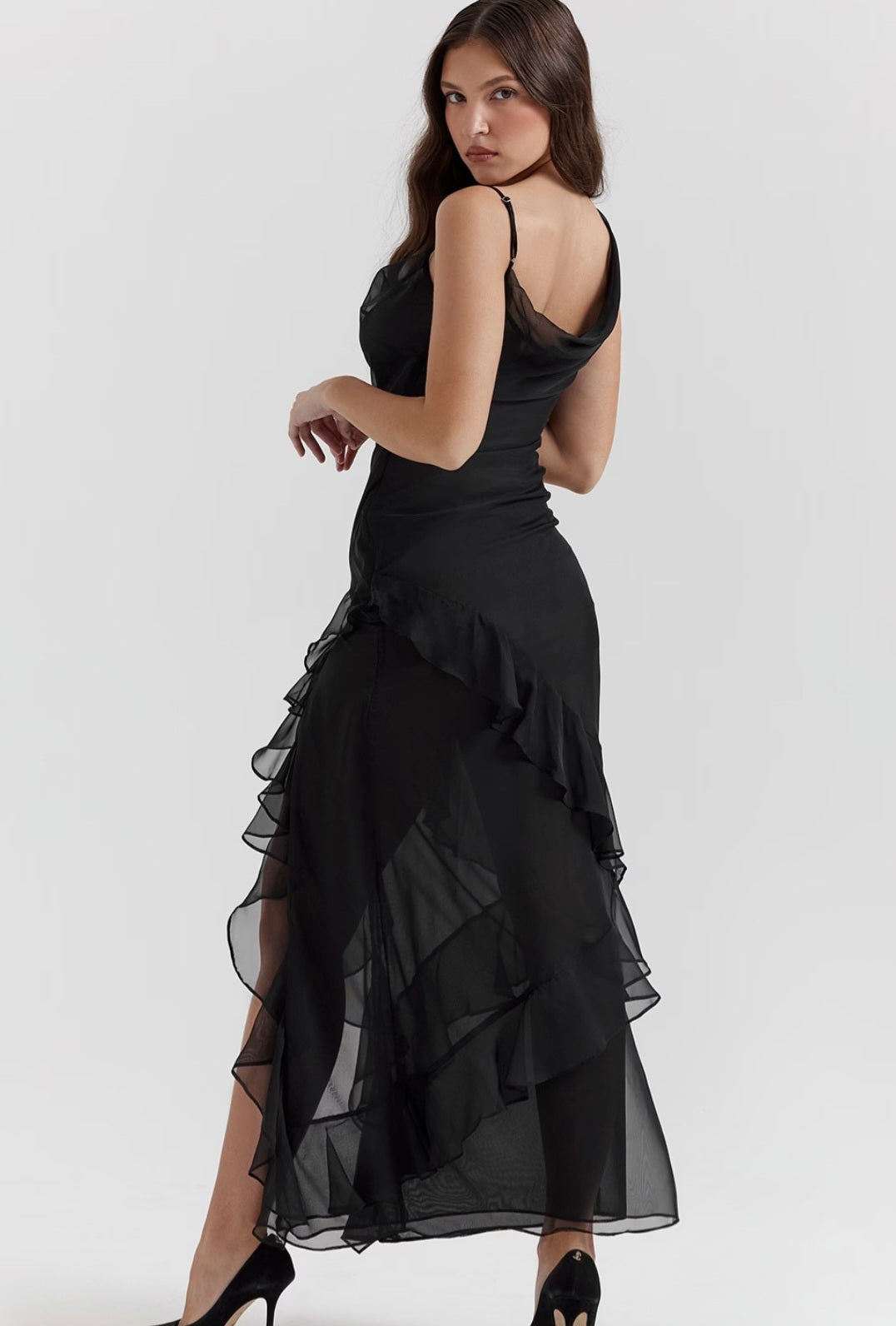 JULIA Backless Lace-Trim Slip Dress