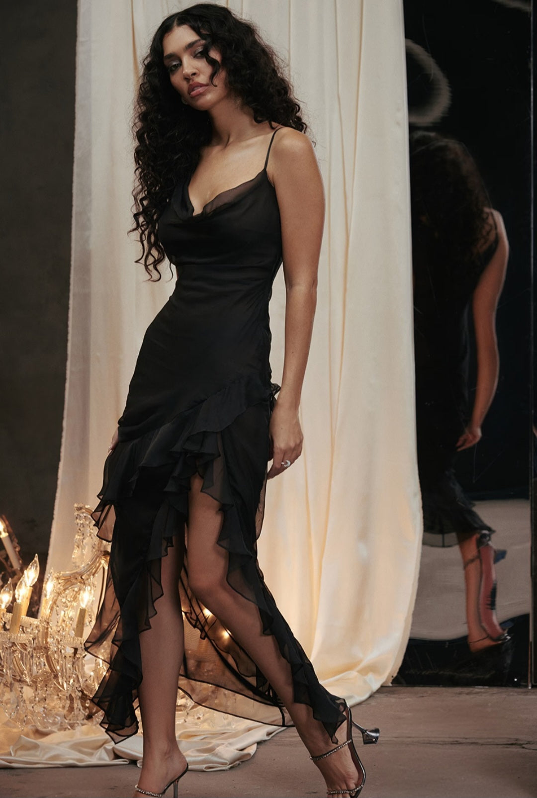 JULIA Backless Lace-Trim Slip Dress