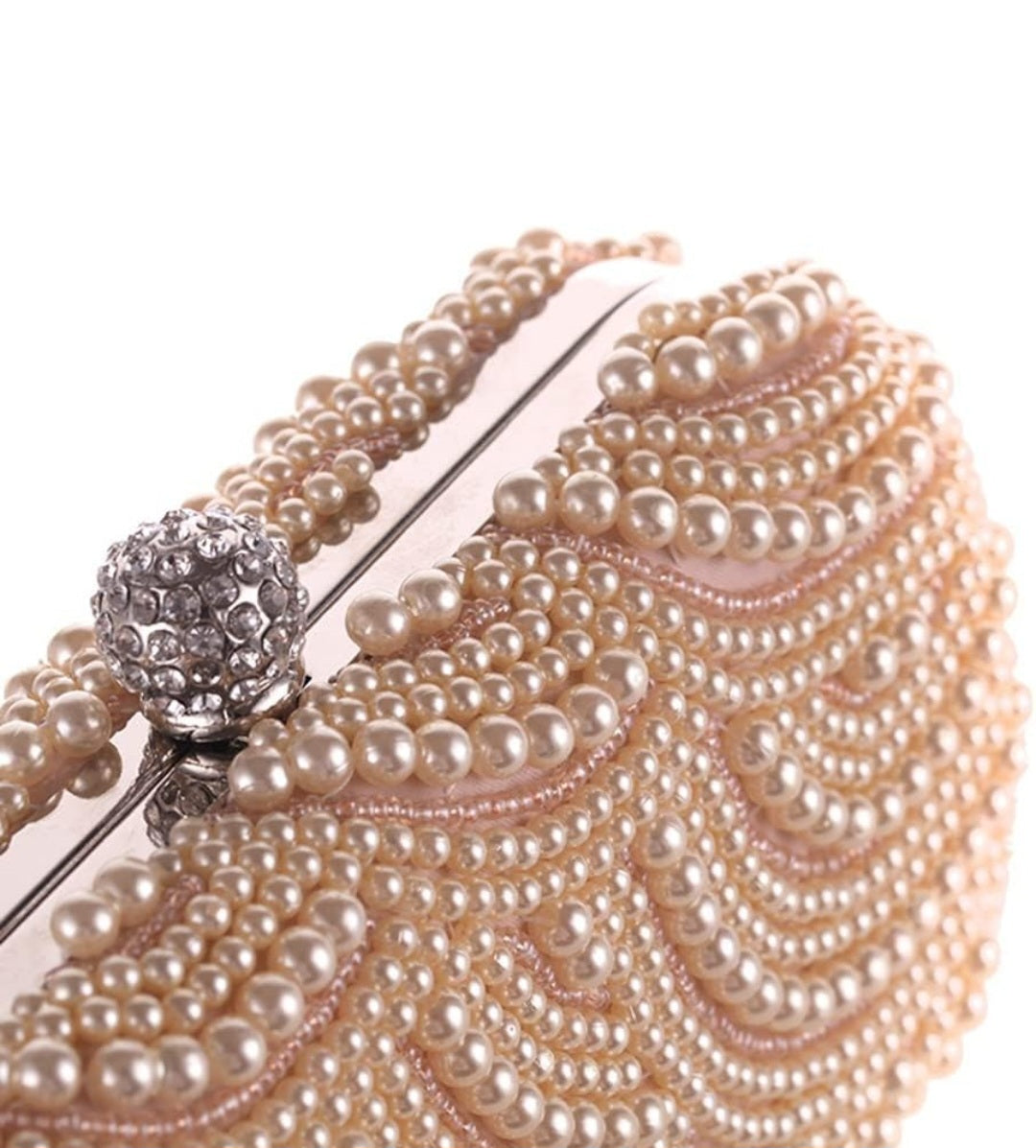 YYW Black Pearl Beaded Evening Clutch Bag