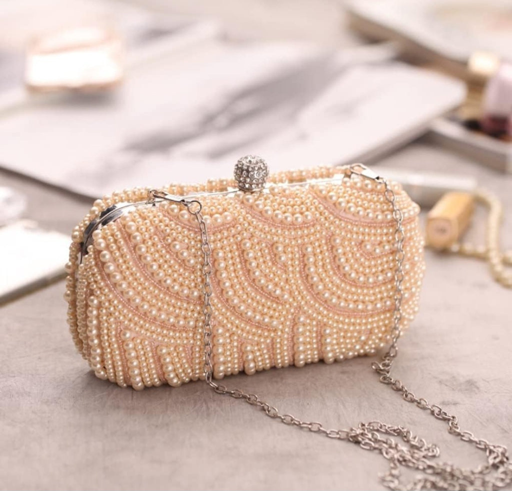YYW Black Pearl Beaded Evening Clutch Bag