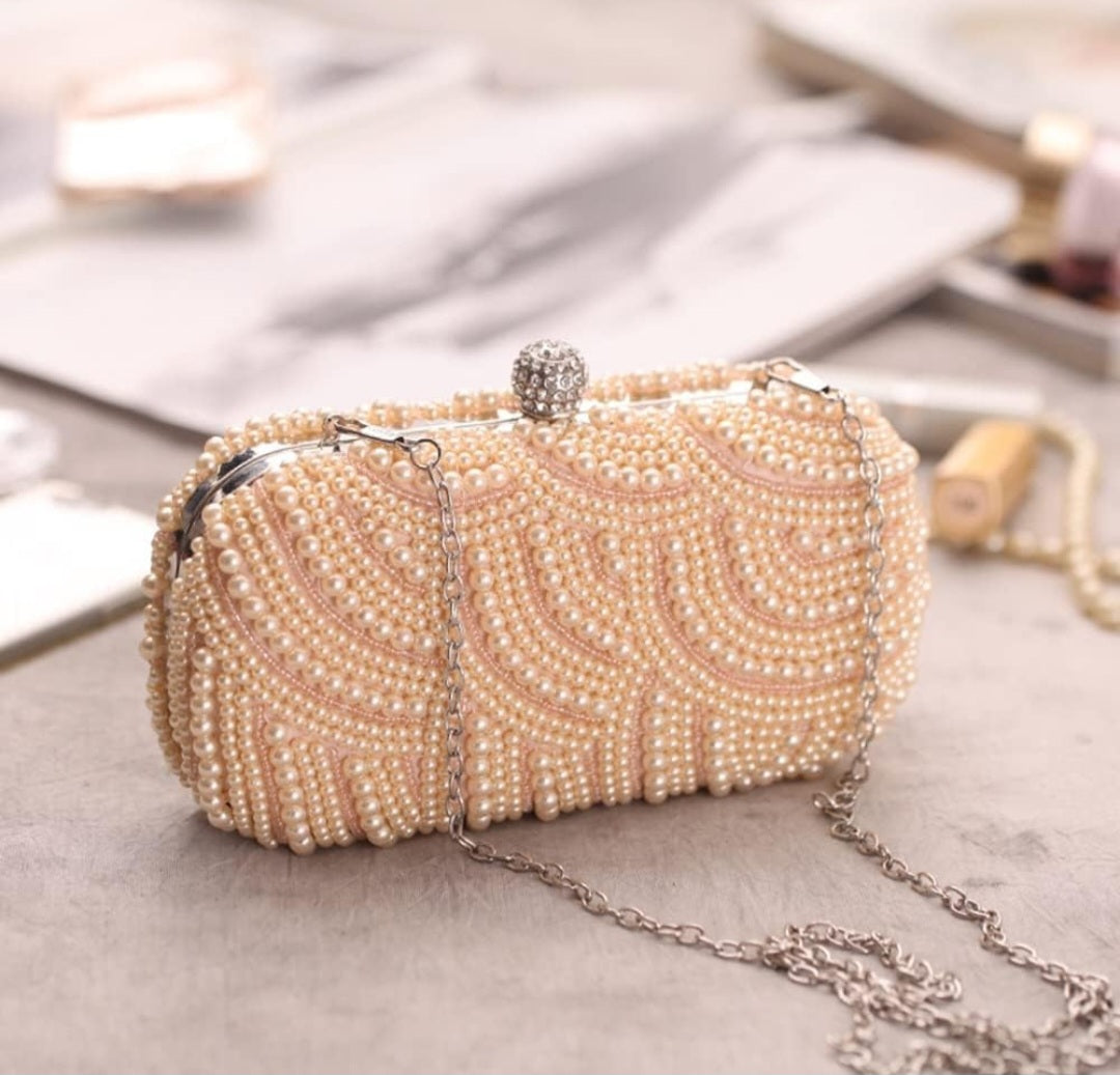 YYW Black Pearl Beaded Evening Clutch Bag