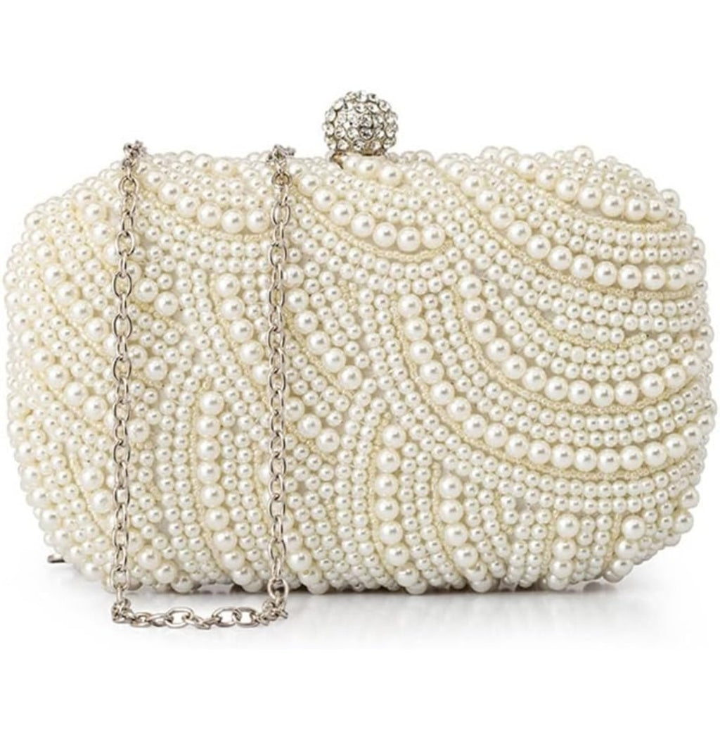 YYW Black Pearl Beaded Evening Clutch Bag