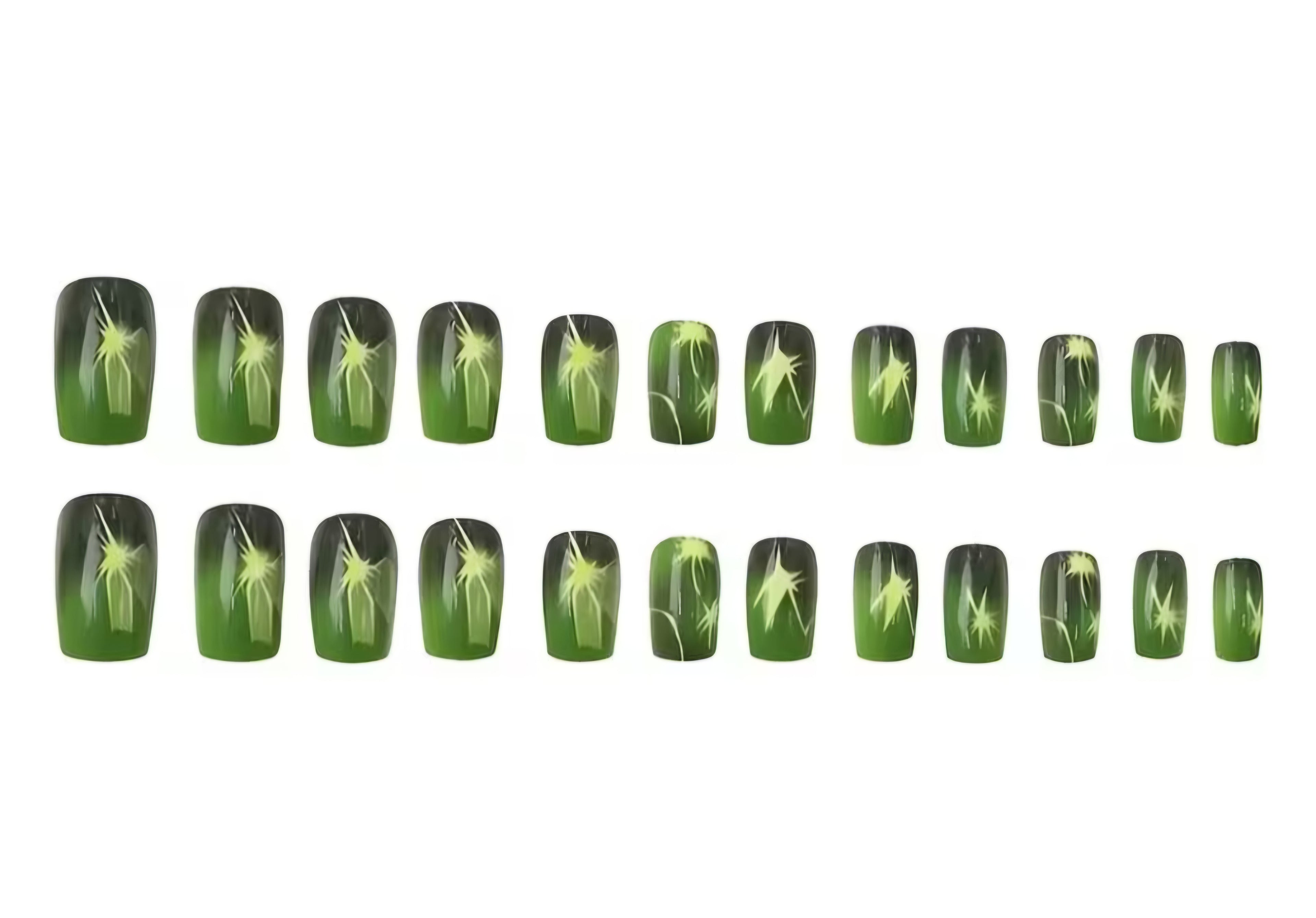 Emerald Gold Star-Burst Medium Square Press-On Nail Set