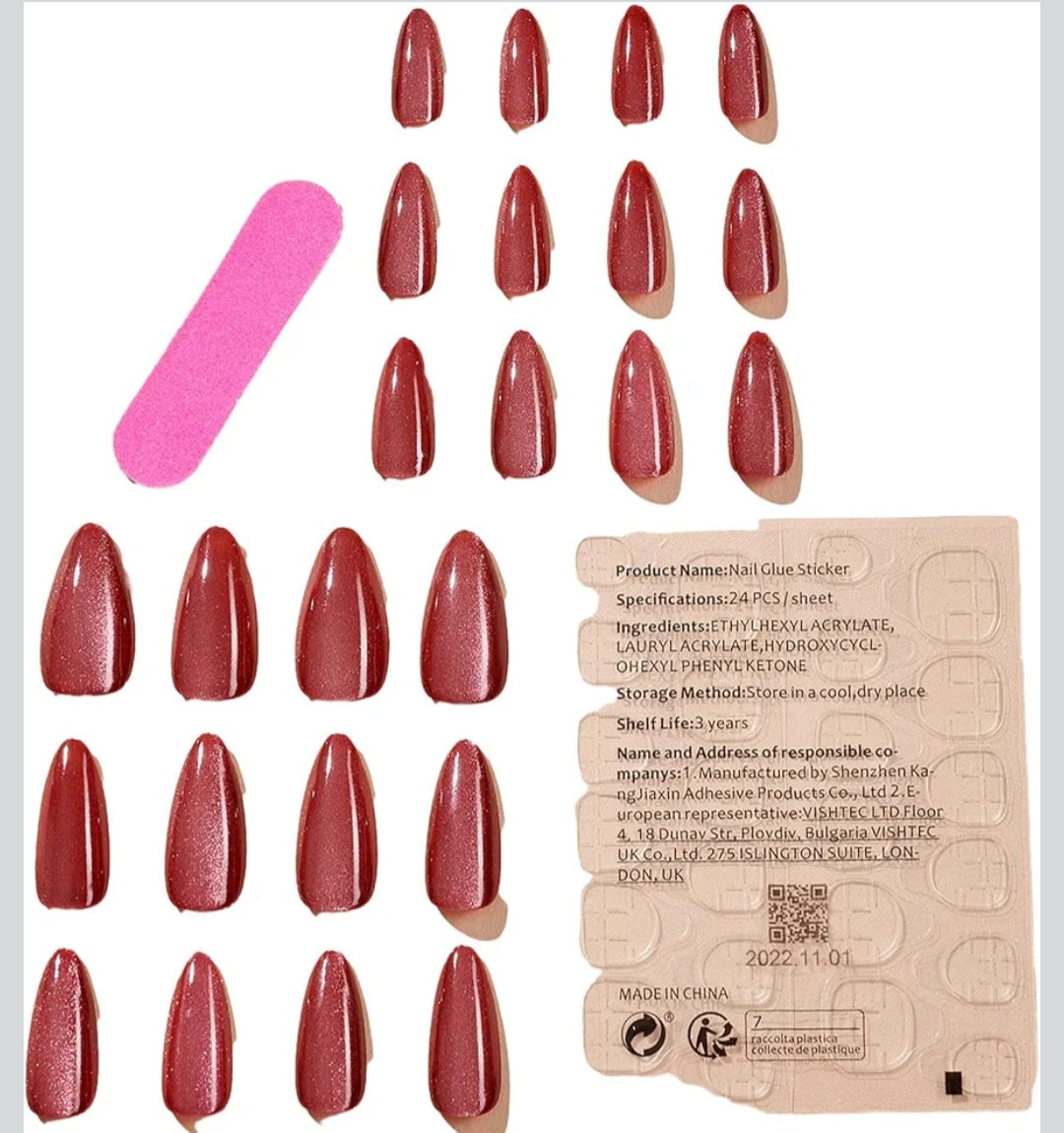Rose Red Glitter Almond Press-On Nail Set
