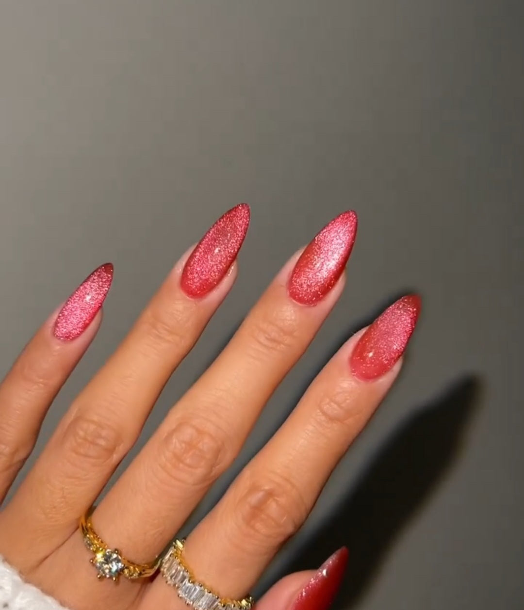 Rose Red Glitter Almond Press-On Nail Set