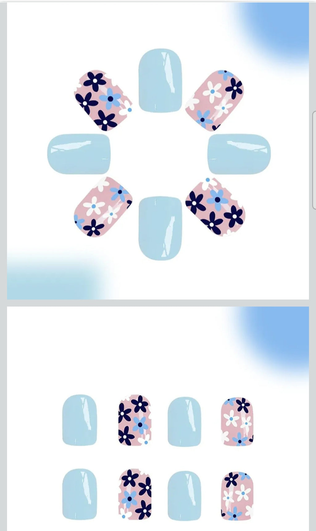 FRUZJAY Sky Blue Daisy Floral Short Square Press-On Nail Set