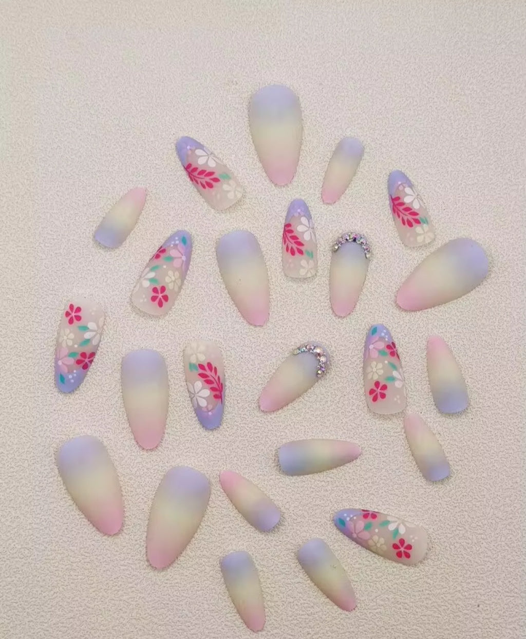Rainbow Gradient Daisy Almond Press-On Nail Set