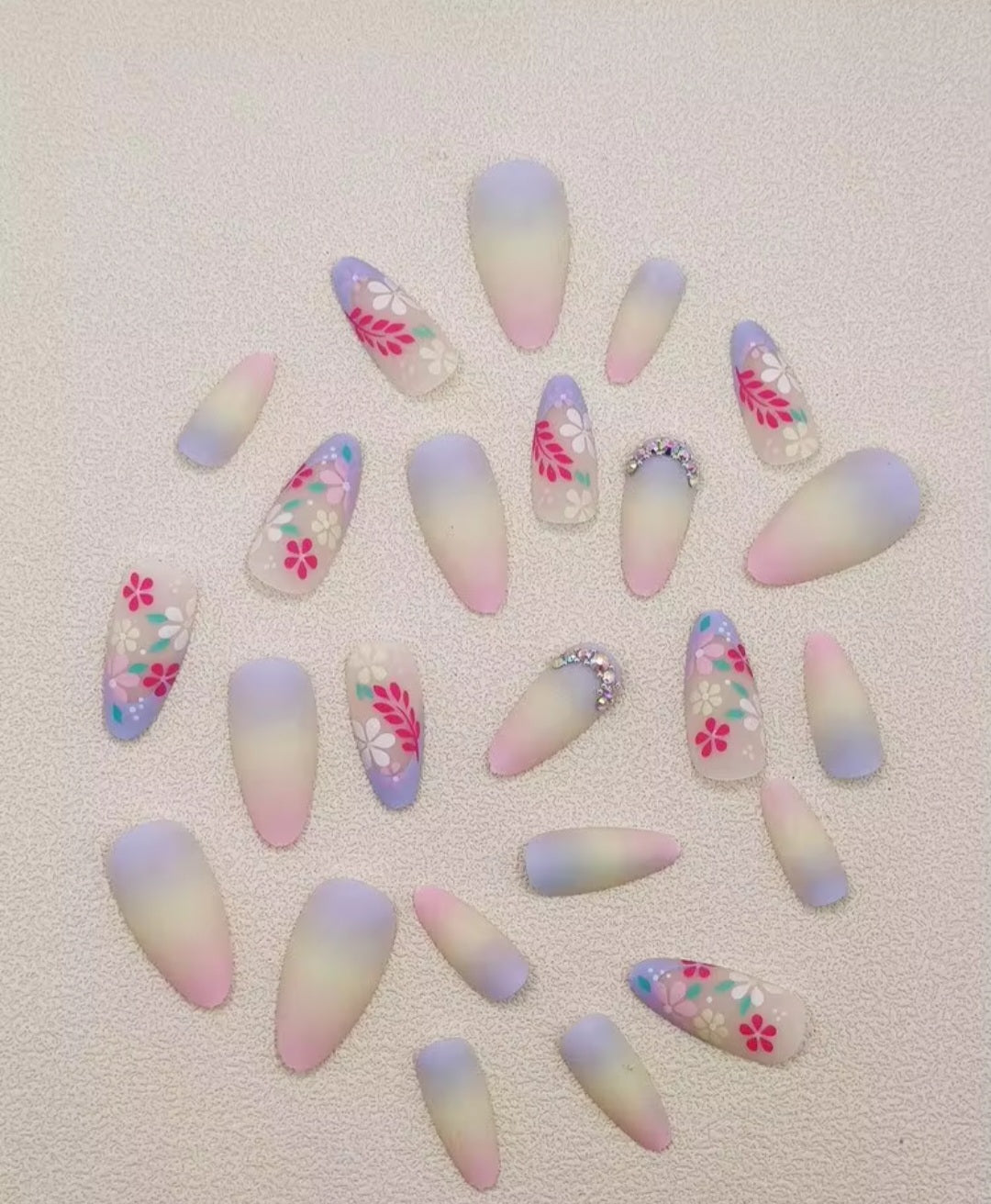 Rainbow Gradient Daisy Almond Press-On Nail Set