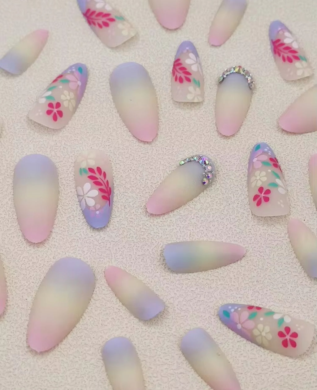 Rainbow Gradient Daisy Almond Press-On Nail Set