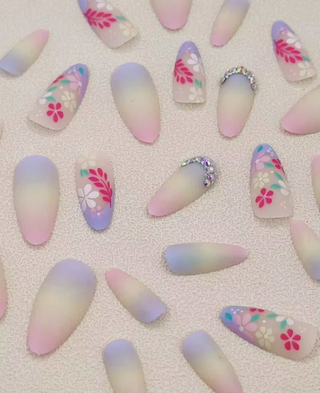 Rainbow Gradient Daisy Almond Press-On Nail Set