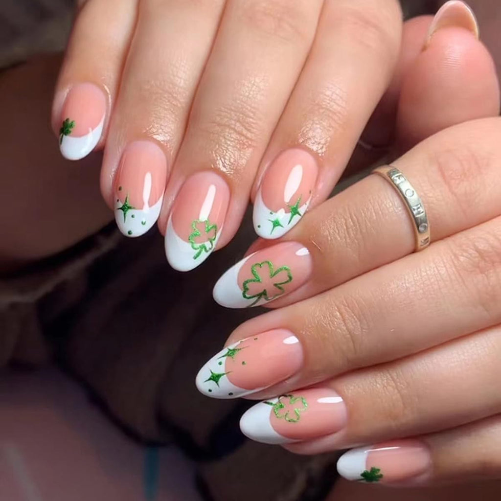 Green Floral French Tip Press-On Nails