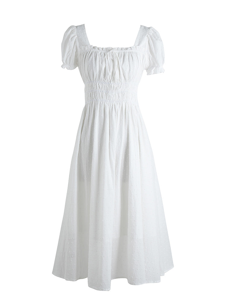 Square Neck Bubble Sleeve Long Dress