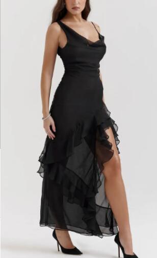 JULIA Backless Lace-Trim Slip Dress
