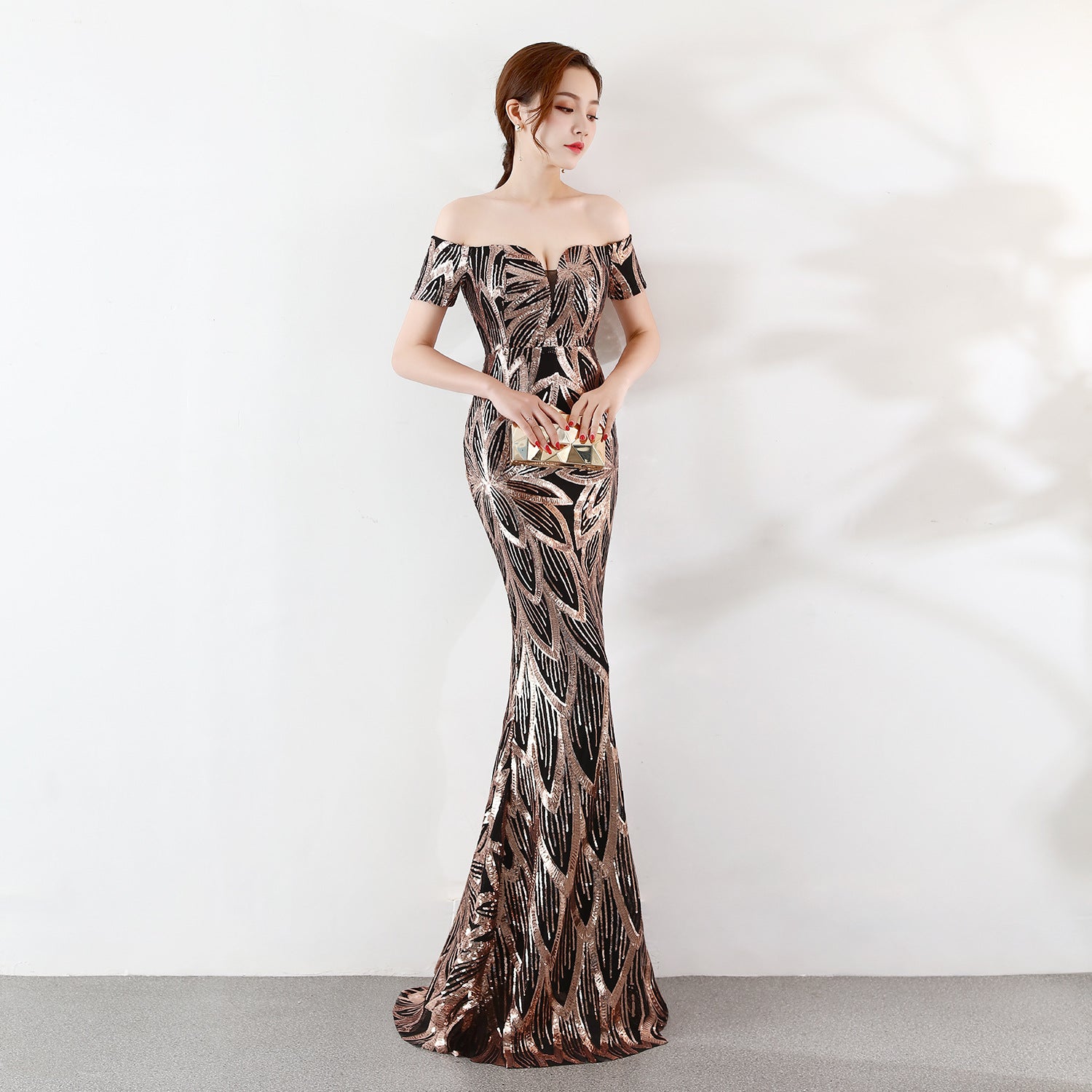 Off-Shoulder Sequin Mermaid Evening Gown